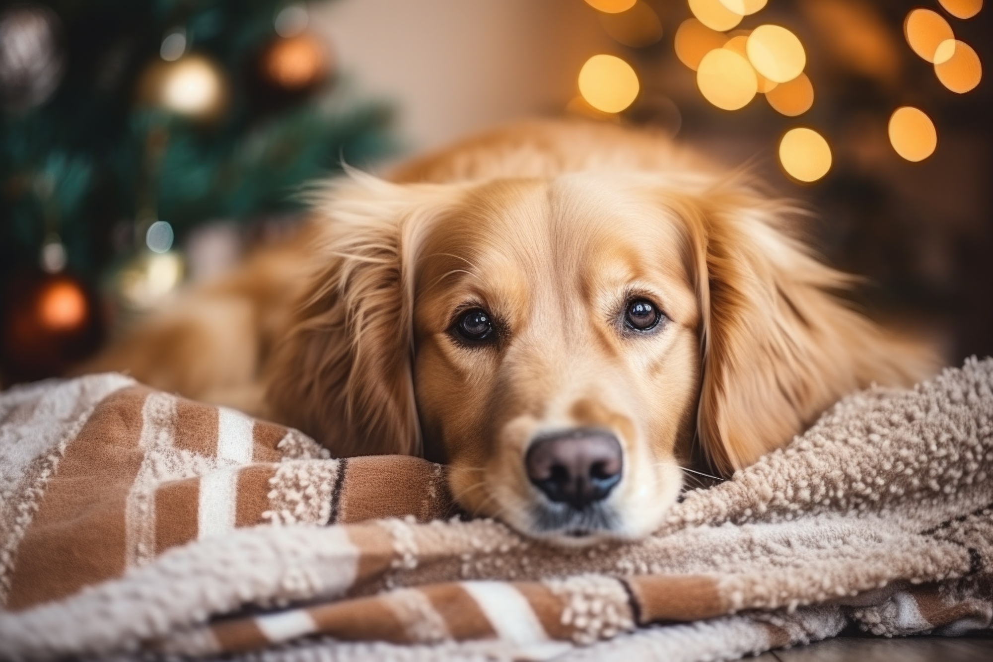 ブランケットでくつろぐ愛犬